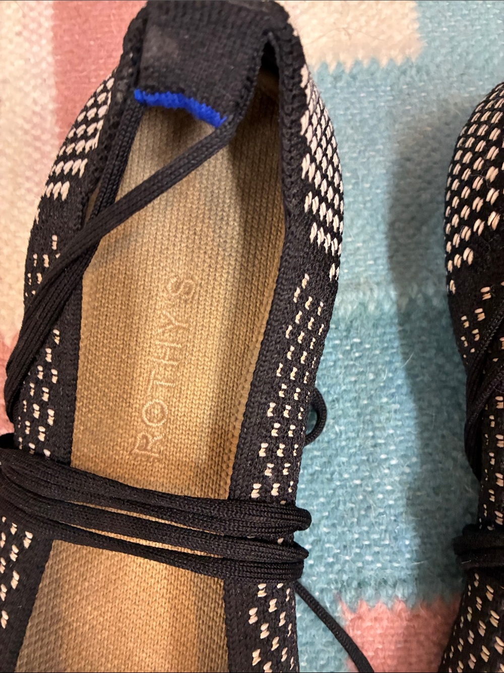 Rothy's Black and White Knit Ballet Flats with Wrap Laces 8.5 - Picture 2 of 7